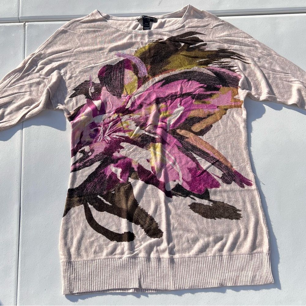 INC International Concepts Pink and Brown Floral Sweater